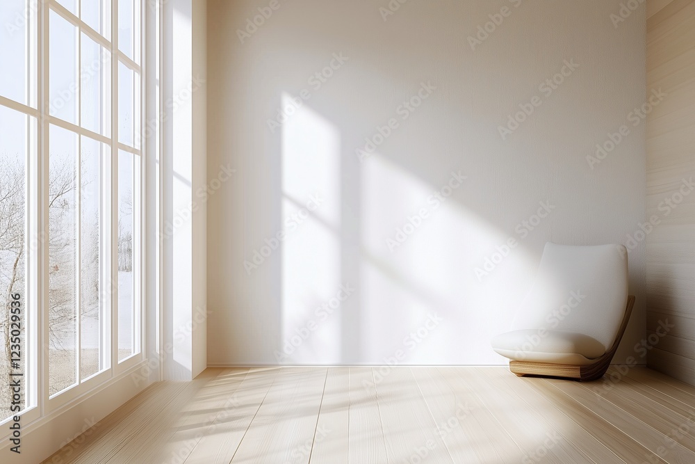 Fototapeta premium Simple style room in white and brown wood with light from the window