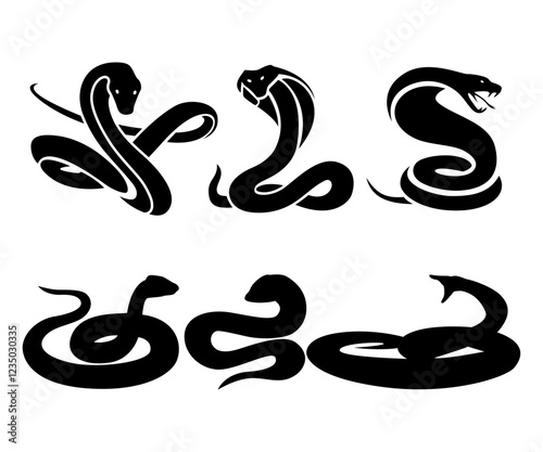 Set of snake silhouette cobra wildlife icons hand drawn illustration