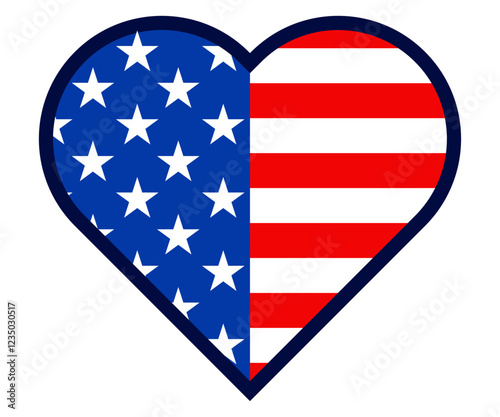 American flag in heart shape flat design illustration