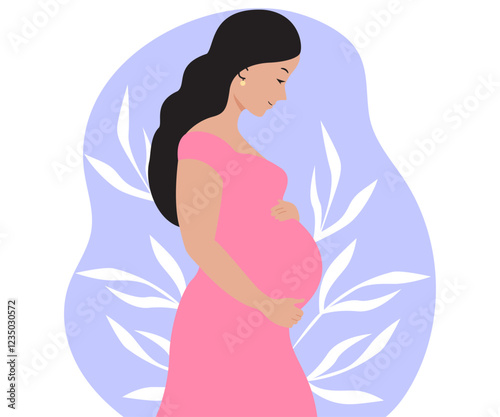 Pregnant young woman maternity scene flat illustration