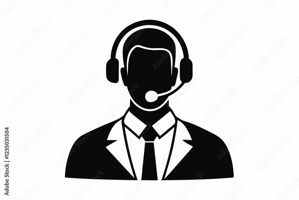 call center man black and white color silhouette call center man black and white color silhouette