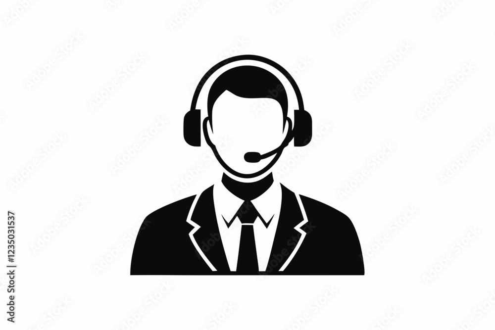 call center man black and white color silhouette call center man black and white color silhouette