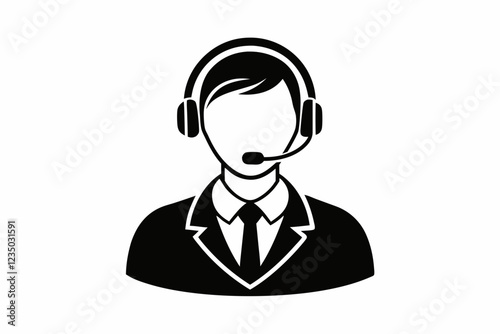 call center man black and white color silhouette