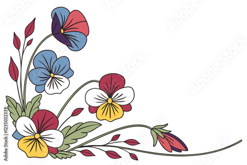 Colorful flower petals, abstract floral arrangement, vibrant hues, artistic composition, macro photography, soft focus edges, white background, petal diversity, blue petal, yellow petal, red petal, pu