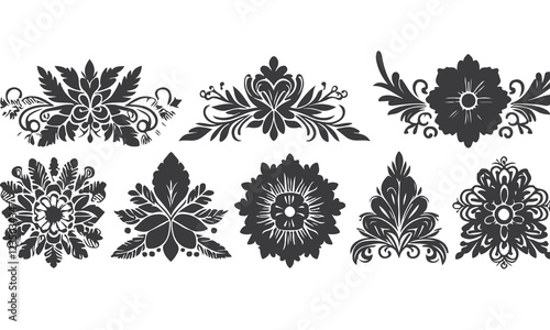 A black and white floral silhouette design flowers.
