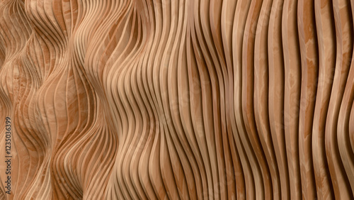 Fototapeta Naklejka Na Ścianę i Meble -  Abstract wavy wood panel wall. 3D rendered background design.
