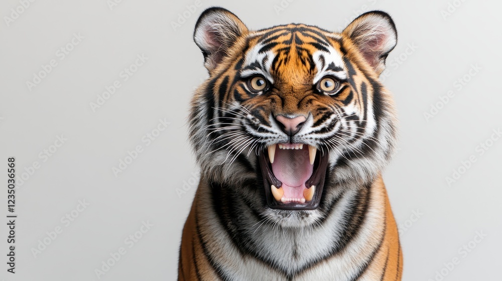 Fototapeta premium Realistic Tiger Portrait with Fierce Expression and Detailed Fur