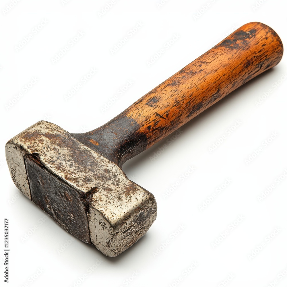 Old sledgehammer with worn wooden handle and rusty metal head Old sledgehammer with worn wooden handle and rusty metal head