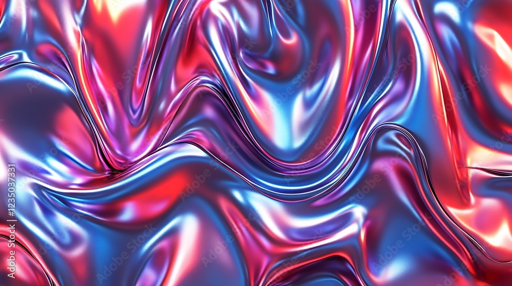 Fototapeta premium Abstract Red Blue Liquid Iridescent Fabric Drape