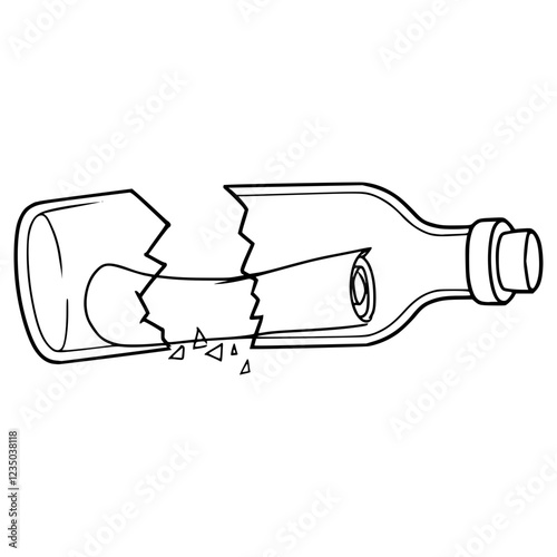 broken message in bottle illustration hand drawn outline vector