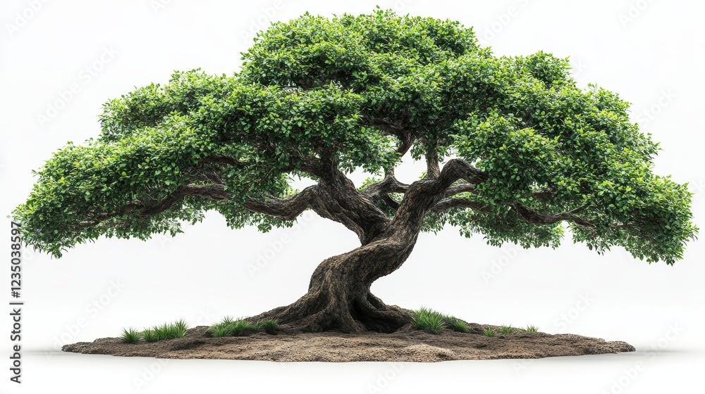 A large, lush tree with a twisted trunk and abundant green foliage. A large, lush tree with a twisted trunk and abundant green foliage.
