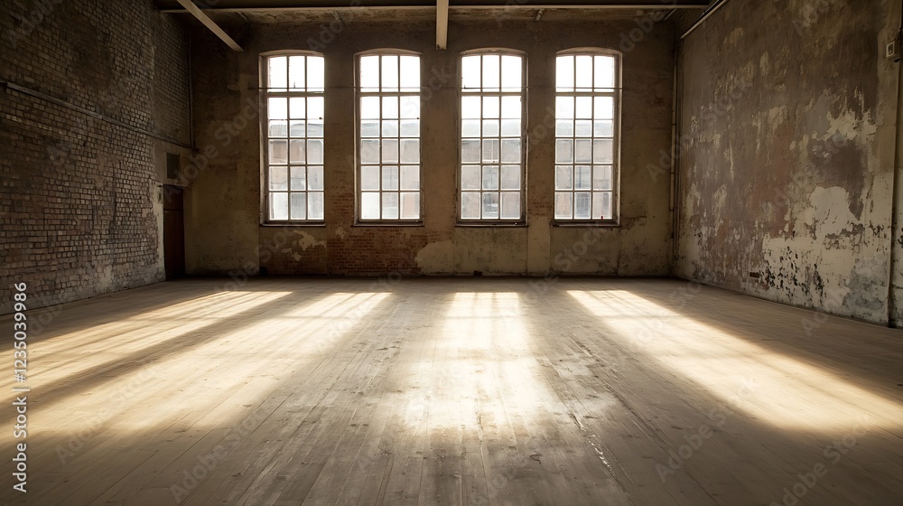Industrial Loft Space with Large Windows and Exposed Brick Walls Bathed in Natural Light : Generative AI Industrial Loft Space with Large Windows and Exposed Brick Walls Bathed in Natural Light : Generative AI