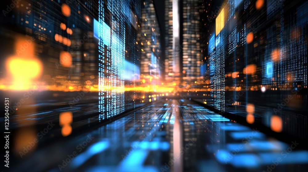 Obraz premium abstract business background, neon light graph with light hologram style, data analysis concept