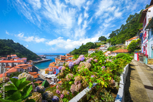 Panoramic View over the seaside village of Cudillero northern Spain