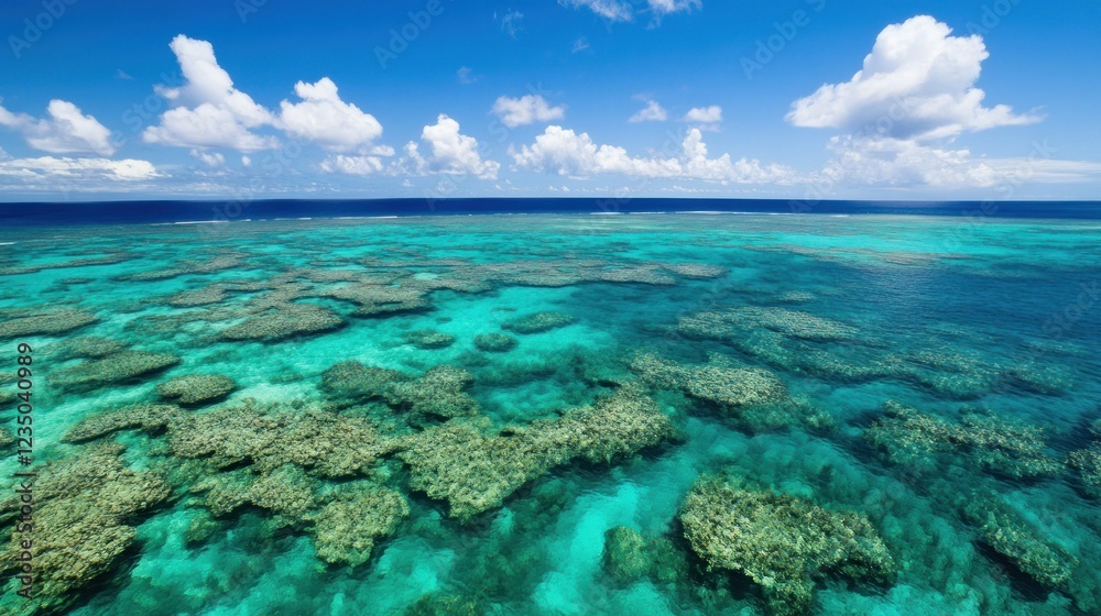 Aerial View of a Vivid Turquoise Coral Reef and Ocean Aerial View of a Vivid Turquoise Coral Reef and Ocean
