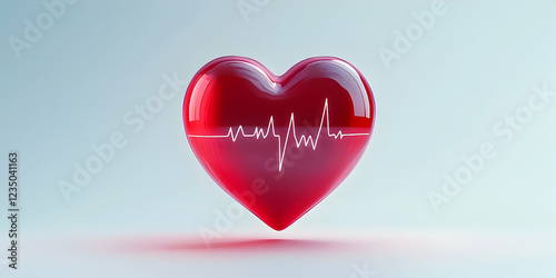 Heart symbol with heartbeat line representing health, vitality, and love in a clear background