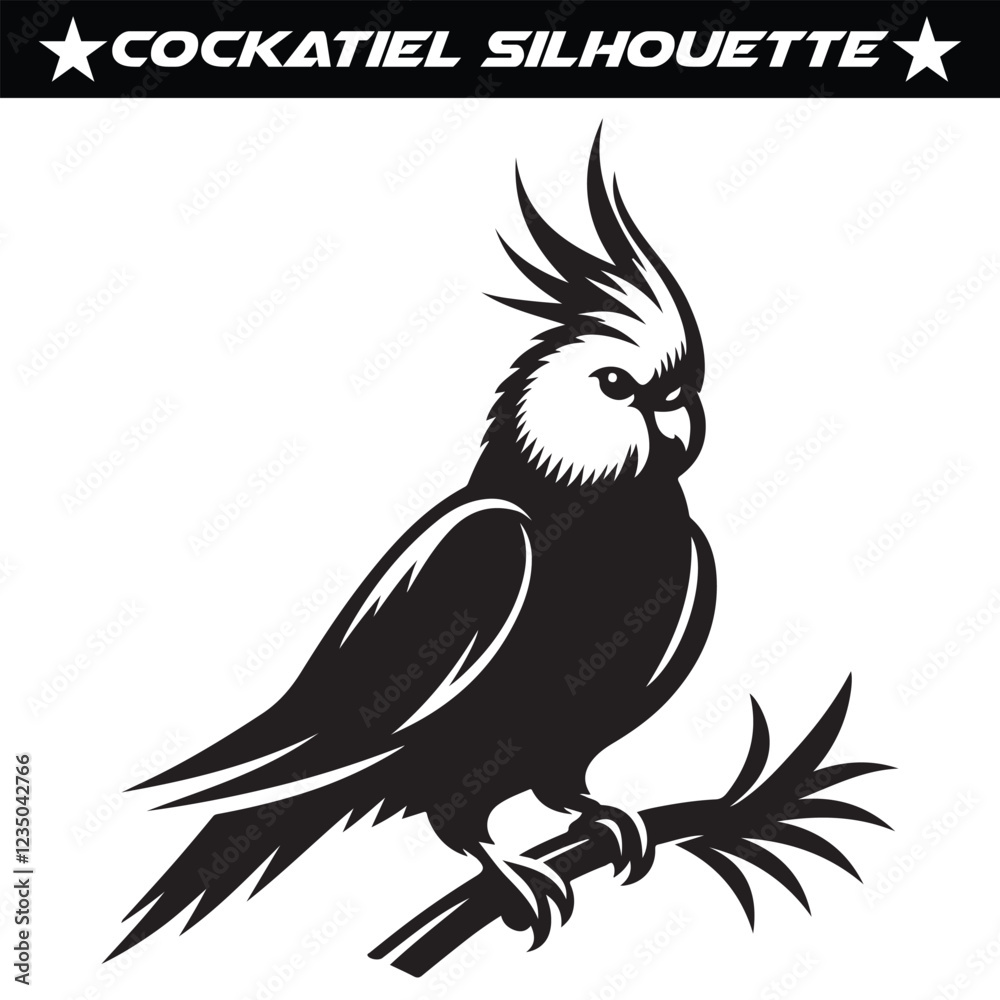 Fototapeta premium Black and white cockatiel silhouette vector illustration.