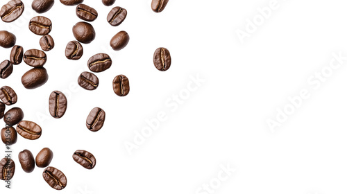 Many coffee beans top view isolated on white and transparent background