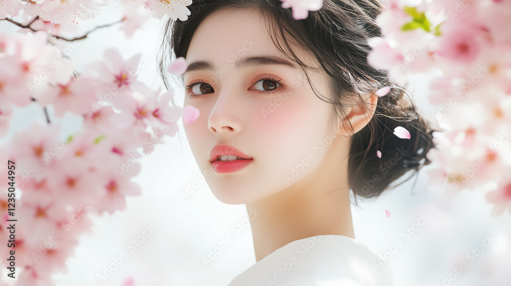 Fototapeta premium Cherry Blossoms and Women, generative AI 