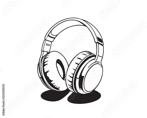 Black and white line art drawing of Overbear Wireless Headphones. Illustrator Artwork vector.