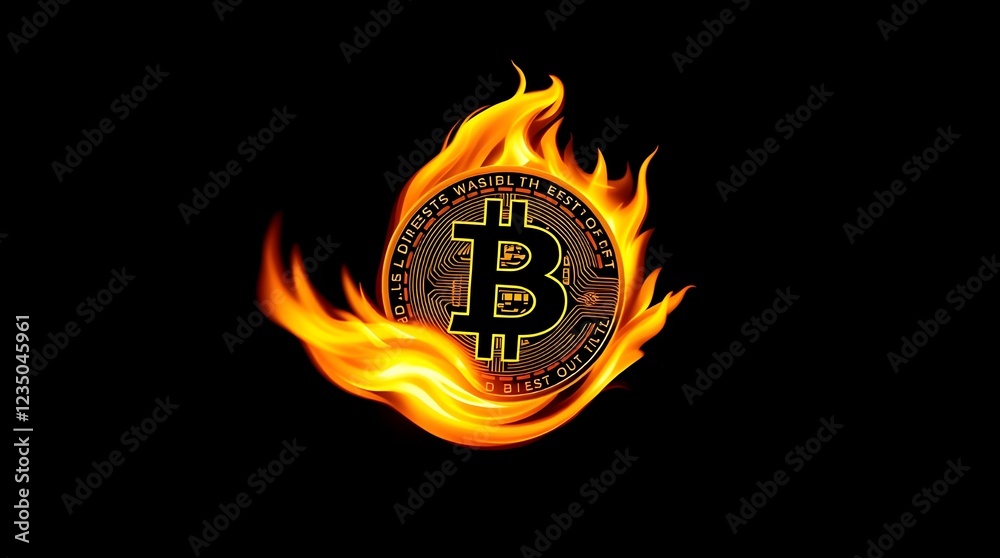 Naklejka premium On fire bitcoin wallpaper