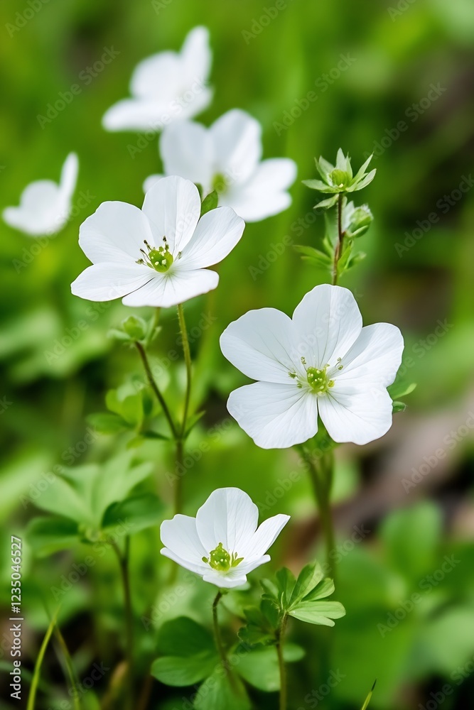 Serene Cluster of Delicate White Flowers on a Lush Green Background in Natural Habitat : Generative AI Serene Cluster of Delicate White Flowers on a Lush Green Background in Natural Habitat : Generative AI