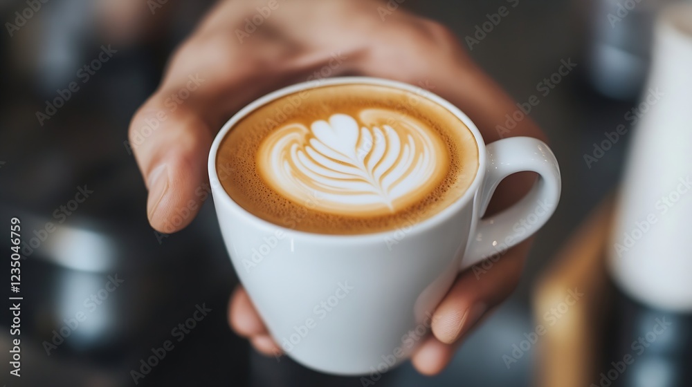 Artful Latte with Heart Shaped Crema Presented in White Ceramic Cup : Generative AI