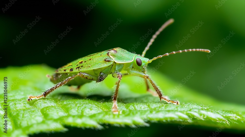 Macro view of a vibrant green grasshopper perched on a leaf in a lush natural setting : Generative AI Macro view of a vibrant green grasshopper perched on a leaf in a lush natural setting : Generative AI