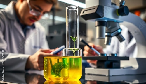 the Plant micropropagation process within a closed flask, laboratory setting, plant tissue culture lab, created with generative ai photo