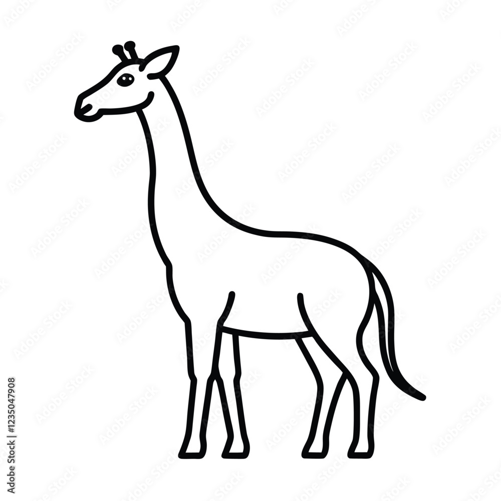 Naklejka premium Giraffe Line Art Vector Illustration and Giraffe Outline Drawing Vector Design