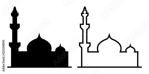 Islamic Dome and Minarets Silhouette Vector Icon Mosque Architecture Clipart on White Background. photo