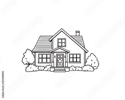 Simple black and white line art house illustration, sharply divided into sections. illustration vector.