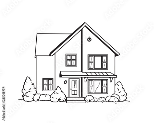 Simple black and white line art house illustration, sharply divided into sections. illustration vector.