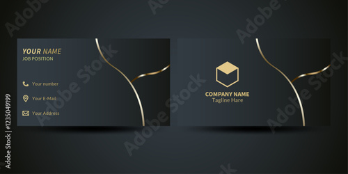 Modern Business Card - Creative and Clean Business Card Template. Luxury business card design template. Elegant dark back background with abstract golden wavy lines shiny. Vector illustration 