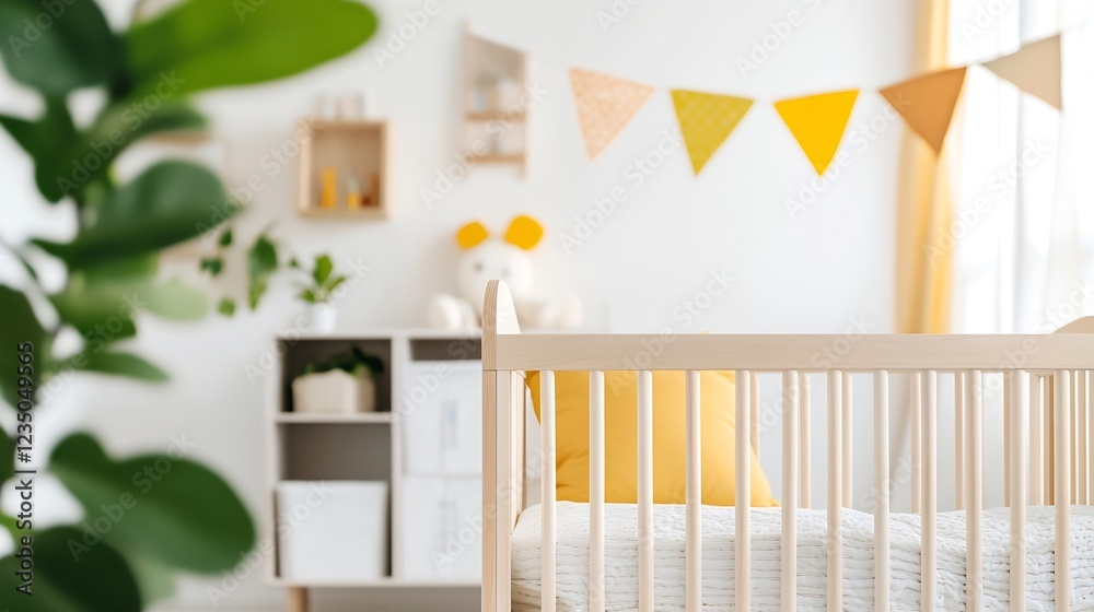 Sunny Nursery Interior Decorated with Natural Materials and Pastel Colors : Generative AI Sunny Nursery Interior Decorated with Natural Materials and Pastel Colors : Generative AI