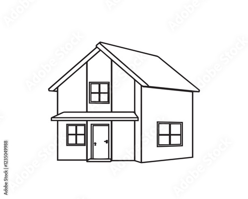 Simple black and white line art house illustration, sharply divided into sections. illustration vector.