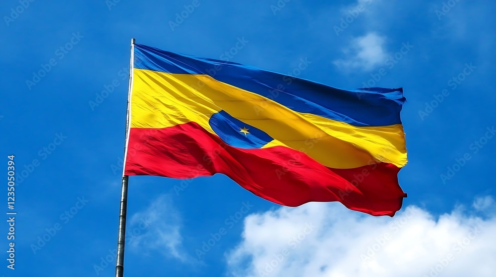 Vibrant National Flag Under Clear Blue Sky Represents Patriotism and National Pride : Generative AI Vibrant National Flag Under Clear Blue Sky Represents Patriotism and National Pride : Generative AI
