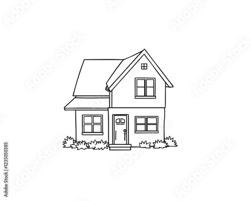 Simple black and white line art house illustration, sharply divided into sections. illustration vector.