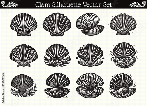 High-Quality Black Clam Silhouette for Designs and Prints