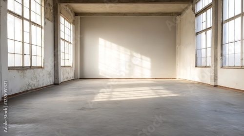 Spacious Industrial Loft Room with Large Windows and Natural Light : Generative AI