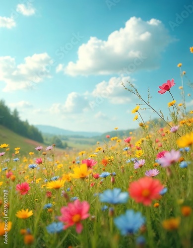 Vibrant Wildflower Meadow Under a Sunny Sky