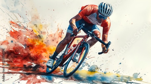 Dynamic Cyclist in Watercolor Style Perfect for Sports, Fitness, and Lifestyle Branding