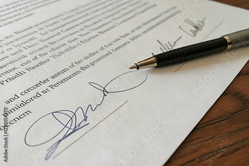 Wallpaper Mural A close-up view of a signed document with a black pen resting beside it, emphasizing the importance of agreements and signatures. Torontodigital.ca