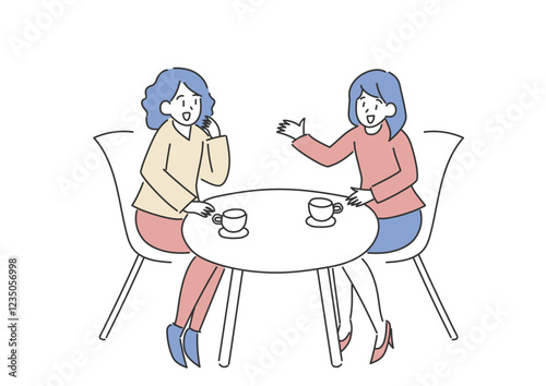 コーヒーを飲みながら会話する女性達のイラスト