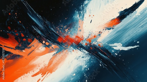 Dynamic abstract painting with bold colors and strong strokes photo