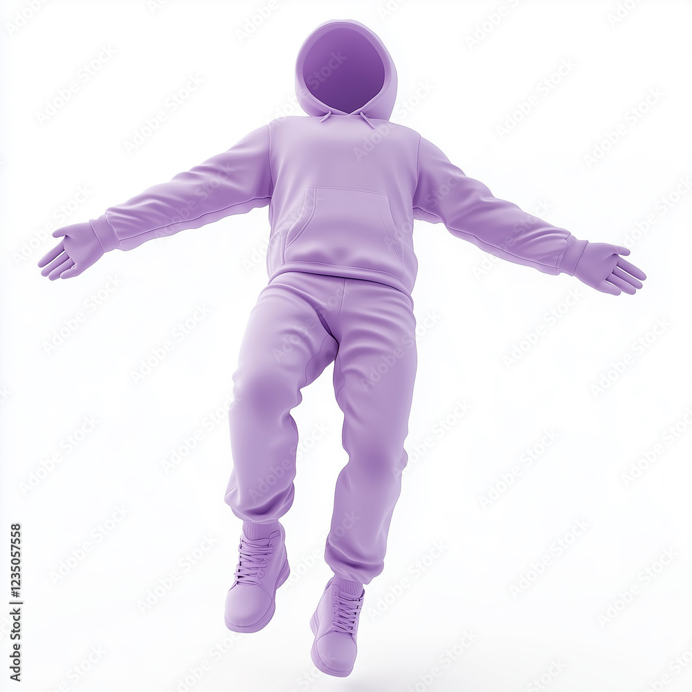 Floating Faceless Figure in Purple Hoodies on isolated background