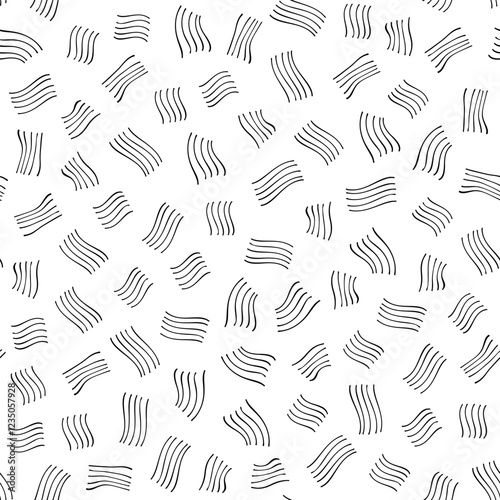 Seamless vector hand drawn abstract elements pattern. Black and white simple geometric wavy lines abstract background design. Hand drawn vector illustration.