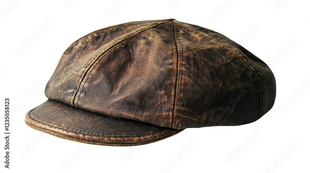 Old leather newsboy cap isolated on transparent background Old leather newsboy cap isolated on transparent background