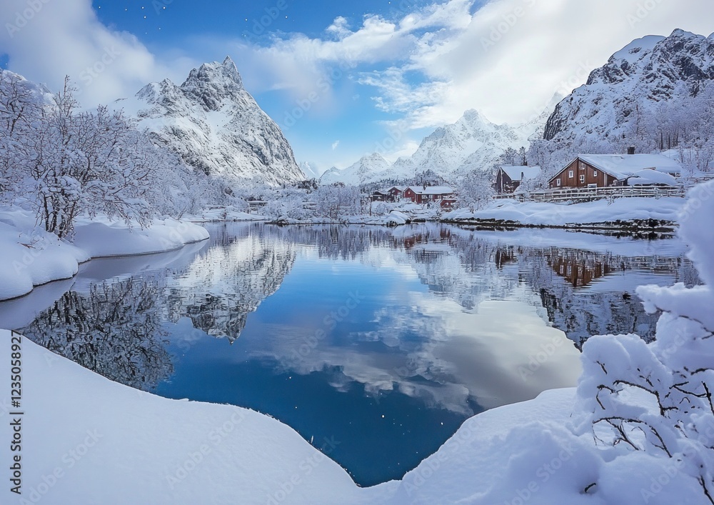 Fototapeta premium Serene Winter Wonderland: Lofoten Islands, Norway