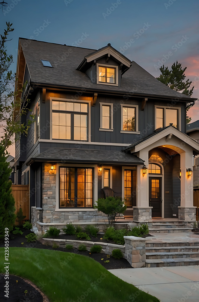 Obraz premium Luxury Modern Home Exterior Design: A Dream Residence with Elegant Facade and Landscaping